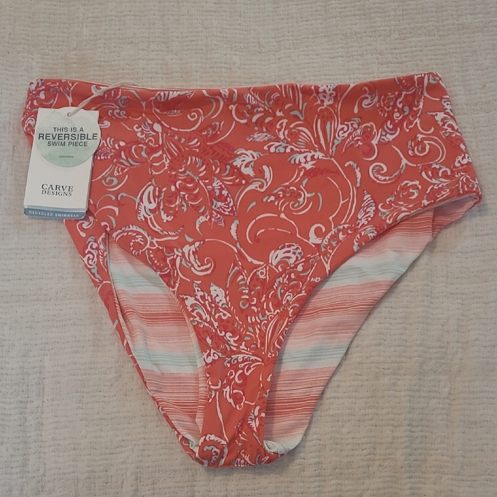 Carve Designs Erin Reversible Swim Bottoms in Lisbon/Lagos Medium